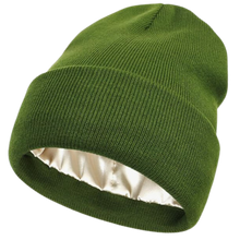Cargar imagen en el visor de la galería, Gorro de punto con forro de satén -Verde - Ozerty
